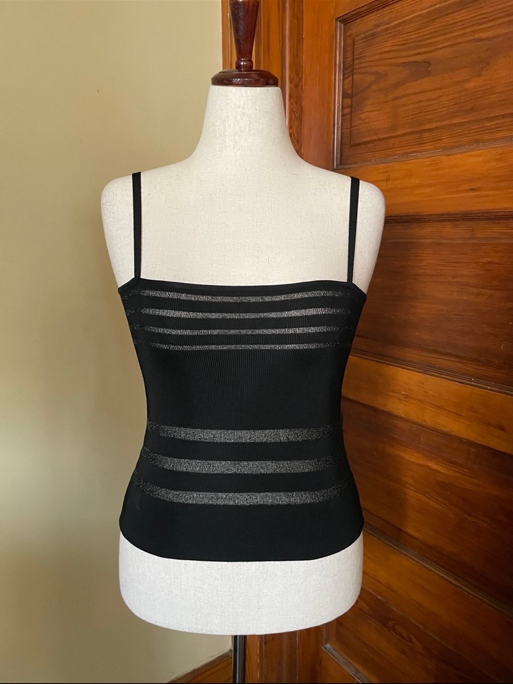 Black Striped Sheer Panel Cami Top
